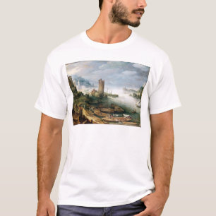 Camiseta Cena do rio com uma torre arruinada