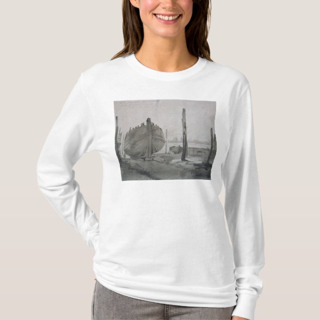 Camiseta Cena do rio de John Constable | com a embarcação (Frente)