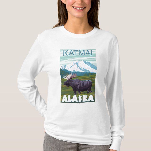 Camiseta Cena dos alces - Katmai, Alaska (Frente)