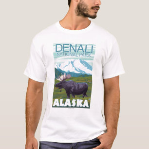 Camiseta Cena dos alces - parque nacional de Denali, Alaska