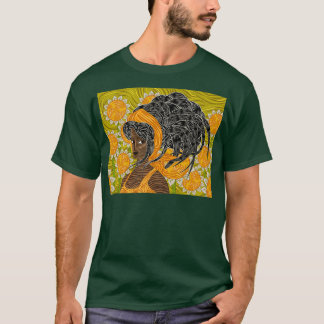 Camiseta cena expressionista de garota africana com girassó