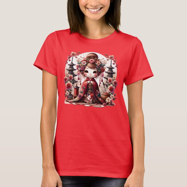 Camiseta Cena Fofa de Geisha Japonesa (Frente)