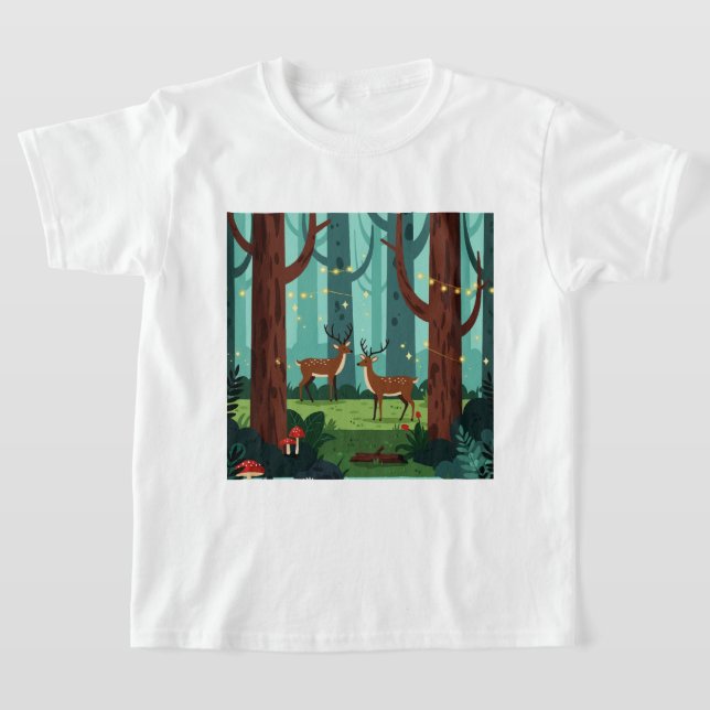 Camiseta Cena mágica da floresta com dois renques (Postura )