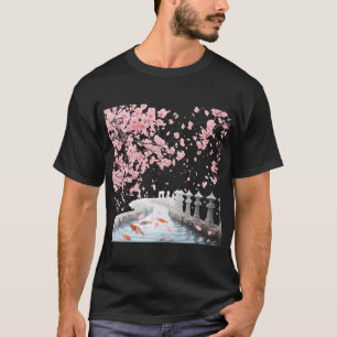 Camiseta Cena Mágica de Flor de Cerejeira com Rio Sinusoide