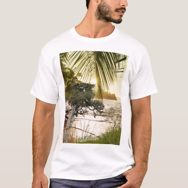 Camiseta Cena Natureza Quente com Árvores, Água e Luz Solar (Frente)