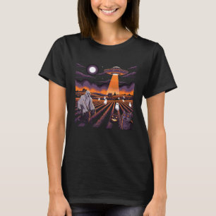 Camiseta Cena Noturna de Abóbora de Gato Fantasma OVNI de H