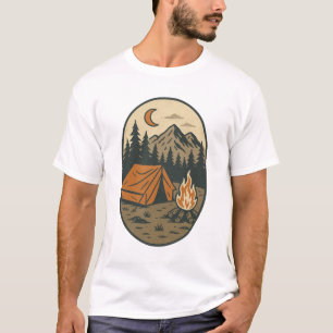 Camiseta Cena Noturna de Acampamento Vintage Fogueira Monta