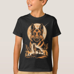 Camiseta Cena Noturna do Deserto Pastor Alemão Lua