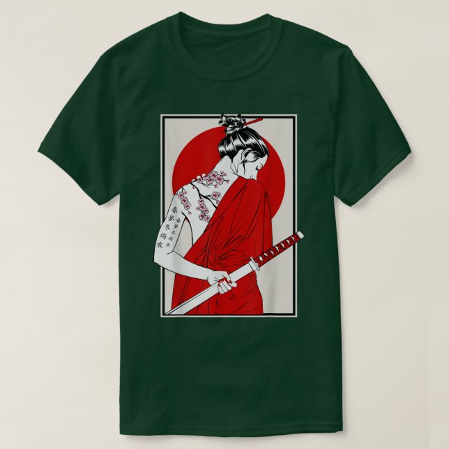 Camiseta Cenário de Cultura Samurai Japonês Vintage Sakura  (Frente do Design)