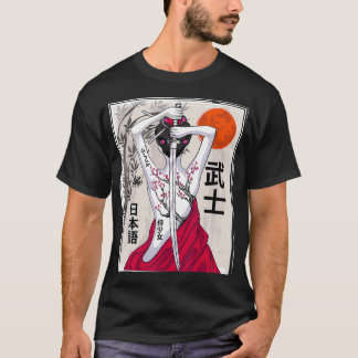 Camiseta Cenário de Cultura Samurai Japonês Vintage Sakura