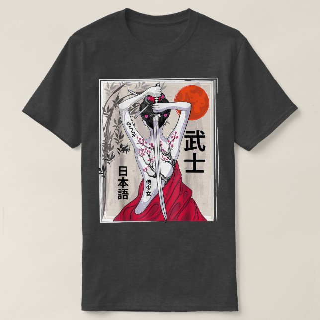Camiseta Cenário de Cultura Samurai Japonês Vintage Sakura  (Frente do Design)