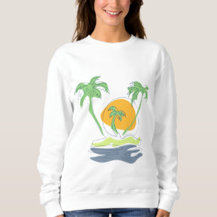 Camiseta Cenário de praia de ilha tropical. Árvore de palme