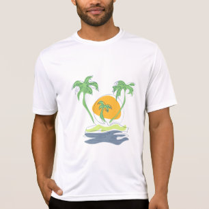 Camiseta Cenário de praia de ilha tropical. Árvore de palme