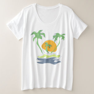 Camiseta Cenário de praia de ilha tropical. Árvore de palme