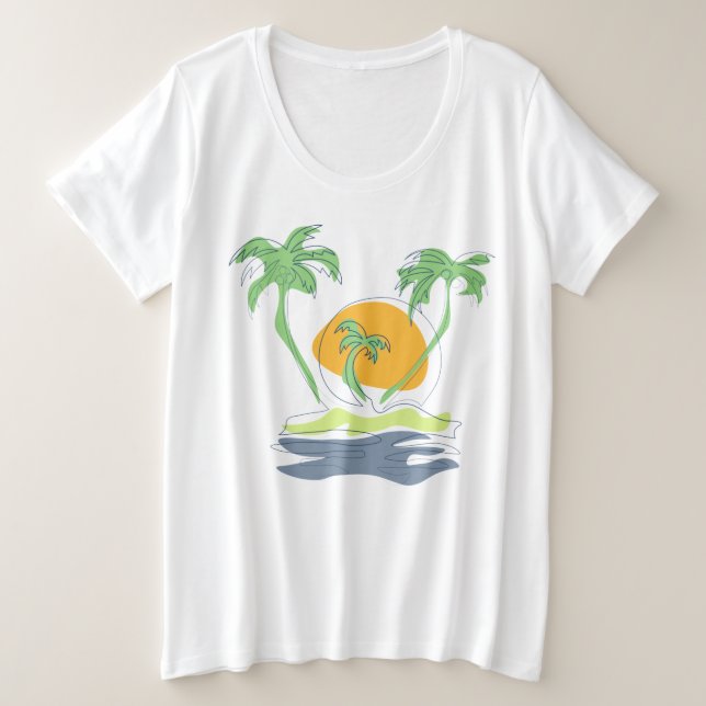 Camiseta Cenário de praia de ilha tropical. Árvore de palme (Frente do Design)