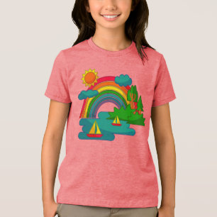 Camiseta Cenário de viagem de barco sob nuvens de sol e arc