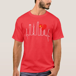 Camiseta Cenário de Xangai Batimento cardíaco China Eu amo