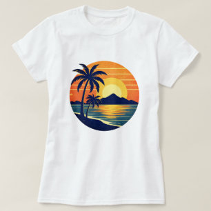 Camiseta Cenário tropical brilhante retrô personalizável