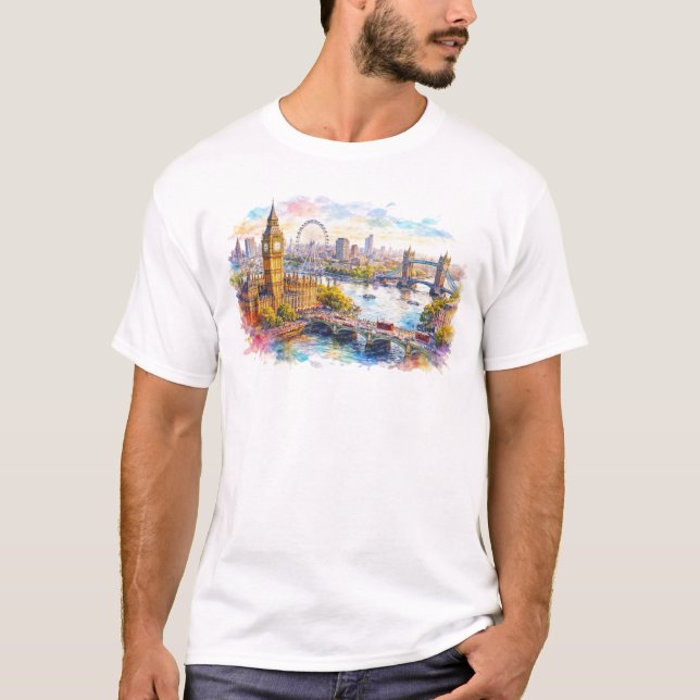 Camiseta Cenário urbano colorido de Londres (Frente)