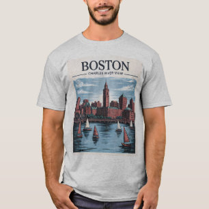 Camiseta Cenário Urbano Vintage de Boston, Massachusetts & 