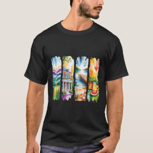 Camiseta Cenas de paisagens de verão idílicas em aquarela