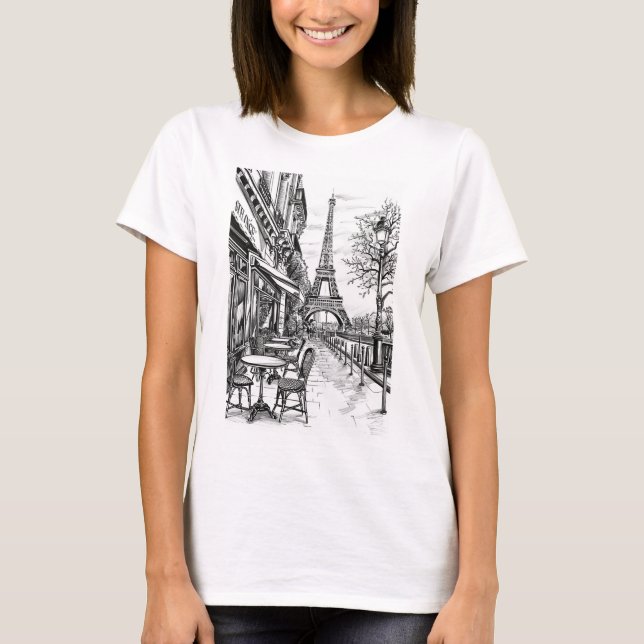 Camiseta Cenas de Paris Desenhadas à Mão (Frente)