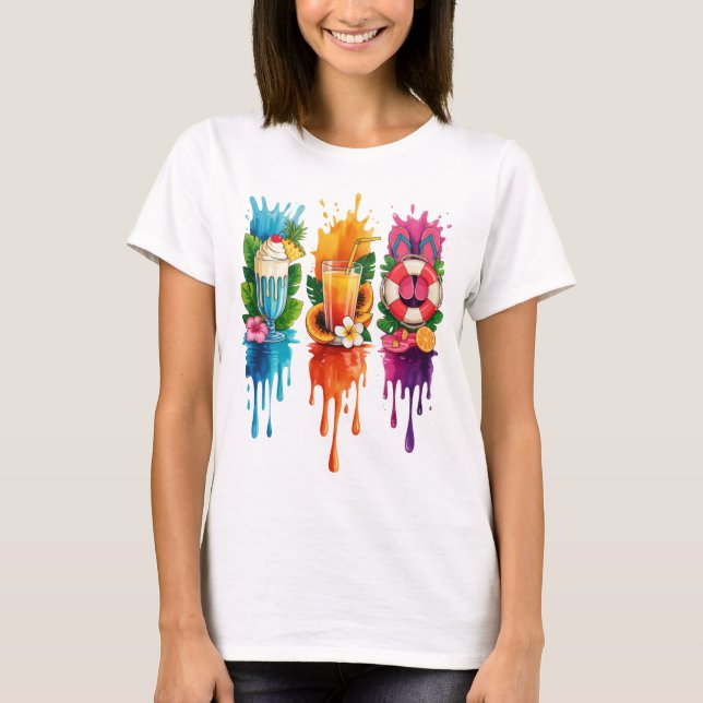 CAMISETA CENAS E ITENS COM TEMA DE VERÃO BRILHANTE (Frente)