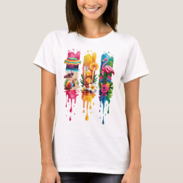 CAMISETA CENAS E ITENS COM TEMA DE VERÃO BRILHANTE