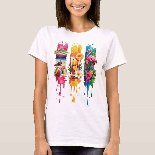CAMISETA CENAS E ITENS COM TEMA DE VERÃO BRILHANTE (Frente)