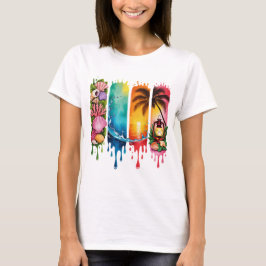 CAMISETA CENAS E ITENS COM TEMA DE VERÃO BRILHANTE