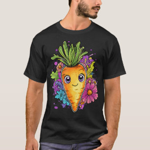 Camiseta Cenoura Adorável Rodeada por Flores Coloridas