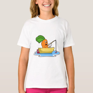 Camiseta Cenoura no barco à pesca com vara de pesca