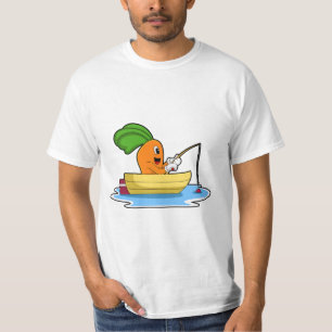 Camiseta Cenoura no barco à pesca com vara de pesca