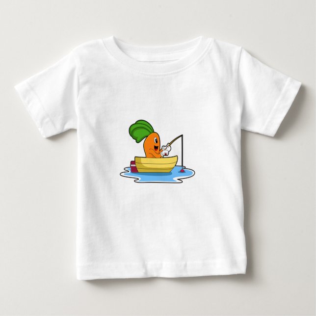 Camiseta Cenoura no barco à pesca com vara de pesca (Frente)