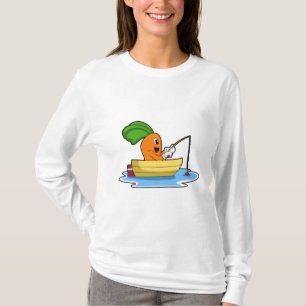Camiseta Cenoura no barco à pesca com vara de pesca