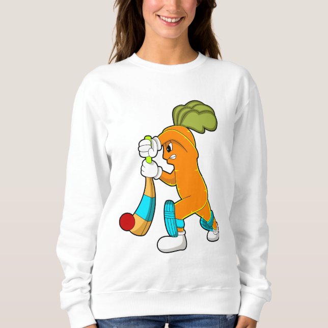 Camiseta Cenoura no críquete com taco de críquete (Frente)