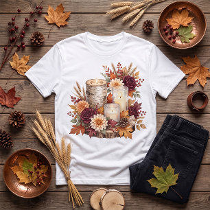 Camiseta Centro de Mesa de Vela Outonal Rústico Floral