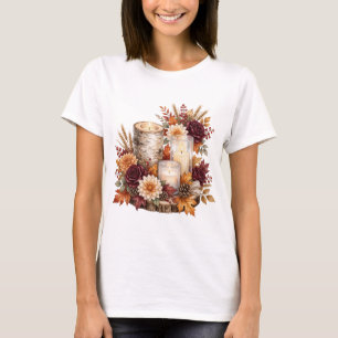 Camiseta Centro de Mesa Floral com Vela de Outono Rústico
