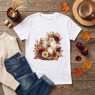 Camiseta Centro de Mesa Floral com Vela de Outono Rústico