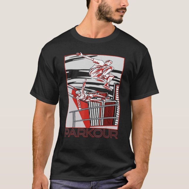 Camiseta Centro Parkour City Frestyle Jumping em execução (Frente)