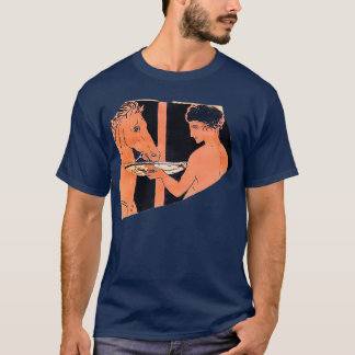 Camiseta Cerâmica de figuras vermelhas de um jovem regando 