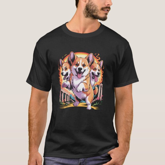 Camiseta Cérbero Corgi Cão do Inferno de Três Cabeças Mitol (Frente)