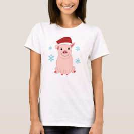 Camiseta Cerdito navideño sonriente