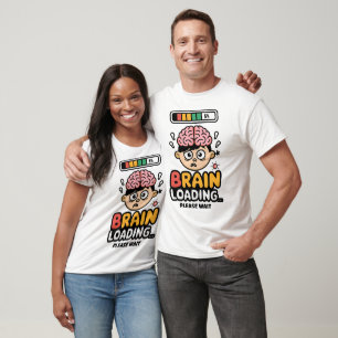 Camiseta Cérebro Carregando Design de Cartoon Engraçado