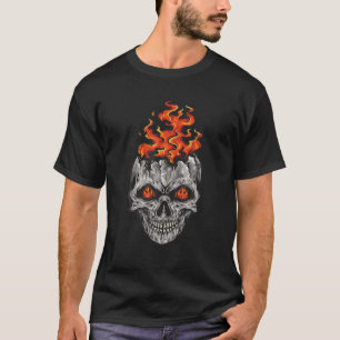 Camiseta Cérebro Crânio Na Tatuagem De Fogo