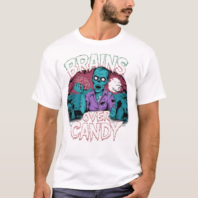 Camiseta Cérebro e Sangue - Teto Gráfico Zombie Assustador (Frente)
