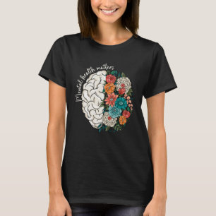 Camiseta Cérebro Flores Selvagens Saúde Mental Importa Cuid