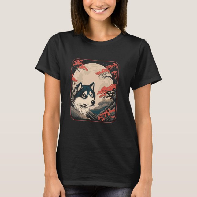 Camiseta Cereja Blossom Cão-de-lua-béola - Farinha Siberian (Frente)