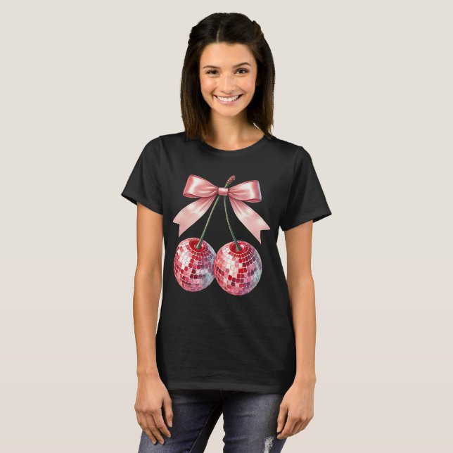 Camiseta Cereja de discoteca rosa (Frente Completa)