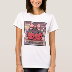 Camiseta Cereja Doce Cute Cerejas Rosa Coquete Laço